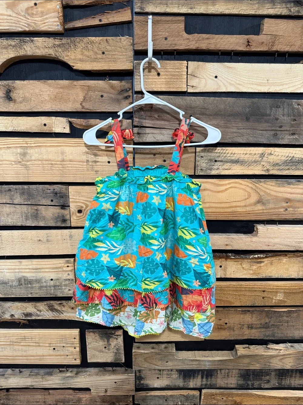 Disney Moana Girls Dress Size 7/8 Cotton Tropical Sleeveless Ruffle Tiered